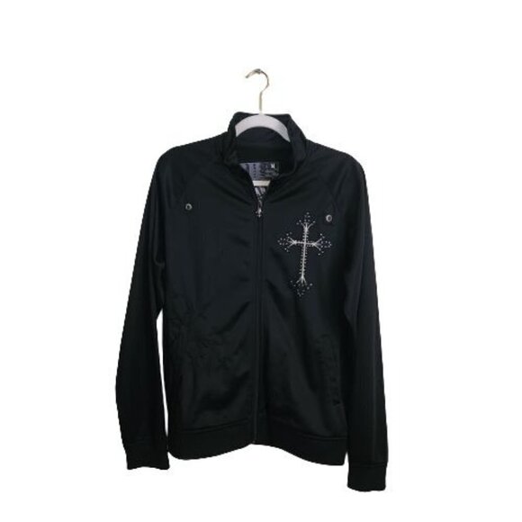 Franky Max Unique Rare Cross Embroidered Rhinestone Full Zip Jacket Size M - Picture 1 of 6